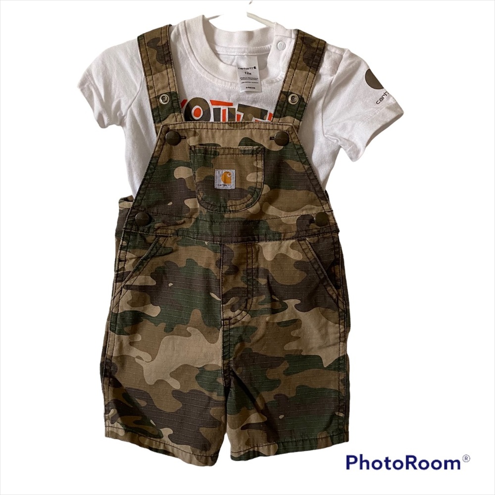 Boys Carhartt Overalls in Camouflage with Onesie size 12 Months